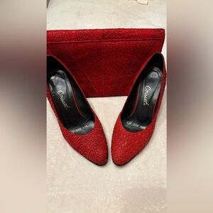 Red Textured Pointed-Toe Pumps & Bag